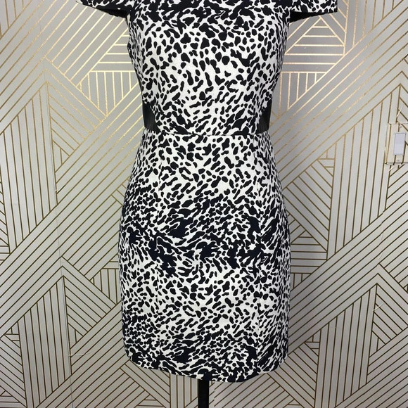 Tibi Animal Print Leather Panel Dress Black Cream Size US 2 - Picture 6 of 12